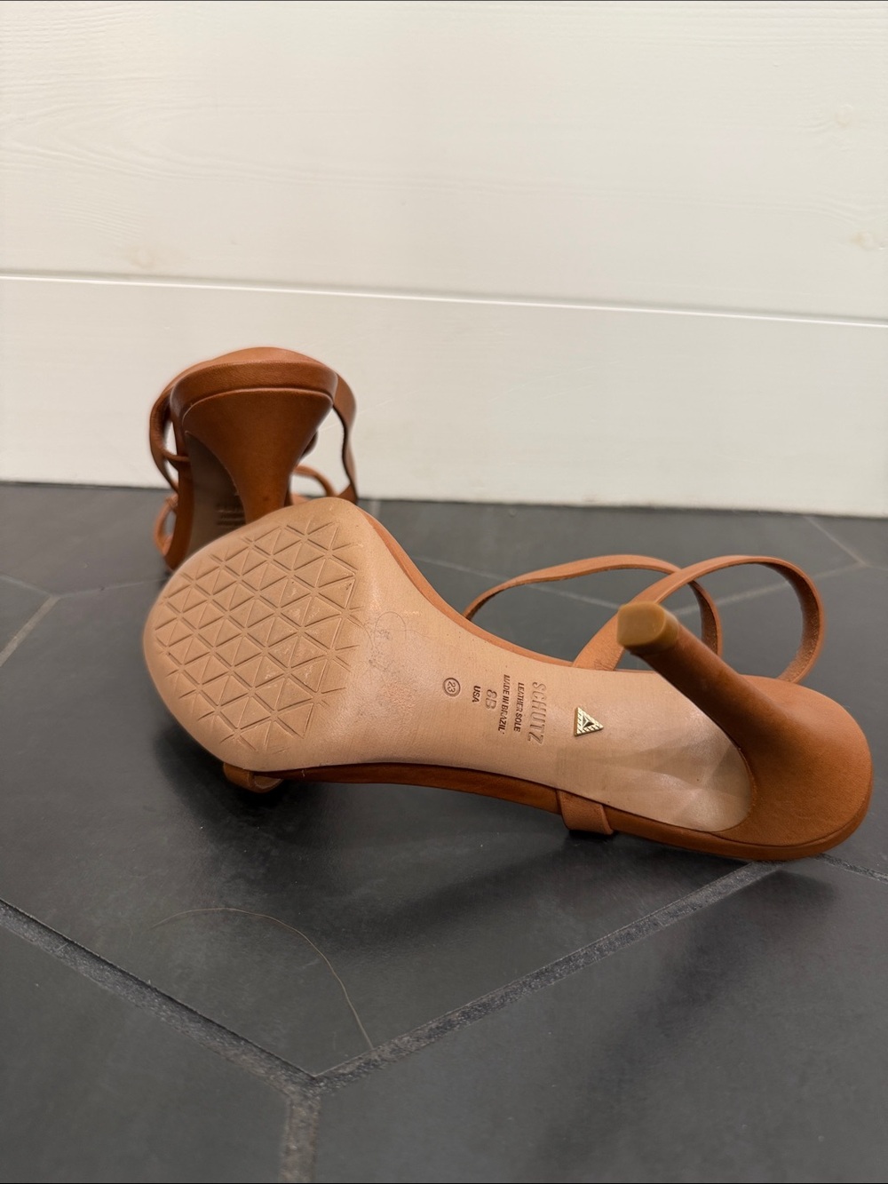 SCHUTZ Tan Leather Ankle Strap Sandals - Picture 8 of 9